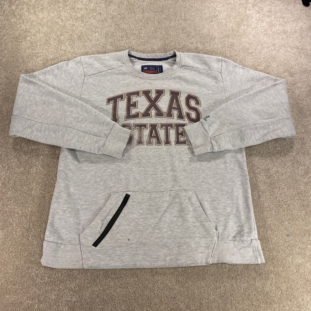 Russell Athletic Sweatshirt Womens Large Gray Texas State Graphic Pocket